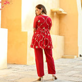 Anni Designer Women'S Georgette Embroidered Short Kurta With Pant Set (Kaka Red_Xxl_Red_Xx-Large),Red,2XL,Georgette,Regular,Kurta