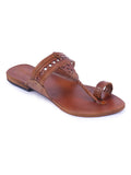 KORAKARI Kolhapuri Chappal Womens Leather Sandals Handmade Soft Comfortable Non-Slip Traditional Design, beige, 5 UK