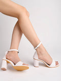Shoetopia Stylish Ankle Strap White Block Heeled Sandals For Women & Girls,White,5,B0CBMT6T2Q
