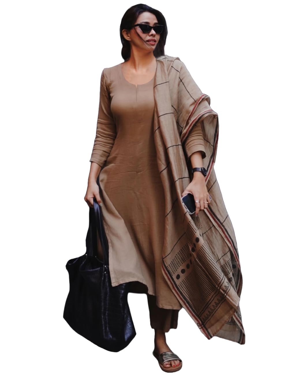 Anni Designer Women'S Rayon Blend Straight Solid Kurta With Pant & Dupatta (Raja Saab Beige_S_Beige_Small),Beige,S