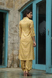 Leriya Fashion Rayon Printed A-Line Front Open Co-Ord Kurta Set For Women (Lf-W2126&Tr1093-S-Yellow)