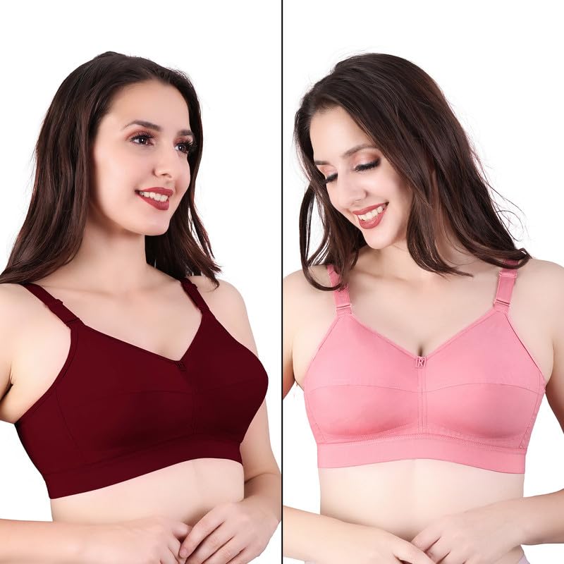 Trylo Riza Cottonfit Bra Combo Pack Marun & Rose Gold 32 D - Cup - Pack Of-2,MARUN & ROSE GOLD,32,B0DQKYK61C