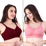Trylo Riza Cottonfit Bra Combo Pack Marun & Rose Gold 32 D - Cup - Pack Of-2,MARUN & ROSE GOLD,32,B0DQKYK61C
