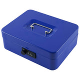 KYODOLED Large Cash Box with Combination Lock,Safe Metal Box for Money, Storage Lock Box with Money Tray,9.84x 7.87x 3.54 Blue L