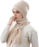 Mastano Winter Cap For Women Woolen Cap With Muffler For Women, 2 In1 Winter Scarf Knitted Woolen Muffler (In, Alpha, Free Size,