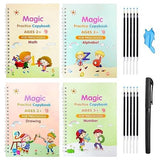 Tanyarbu Sank Magic Practice Copybook for Kids 4 Books + 10 Refills + 1 Pen + 1 Grip | Reusable Magic Calligraphy & Number Tra