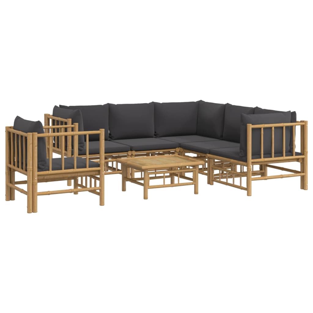 Vidaxl 7 Piece Patio Lounge Set With Soft Dark Gray Cushions, Bamboo, Outdoor Furniture With Practical Table, Comfortable Cushioned Seats, Flexible Configurations