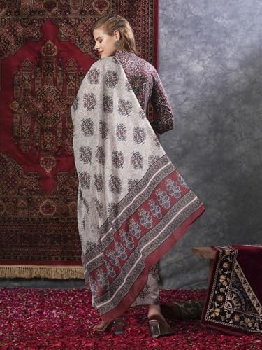 Anni Designer Women'S Rayon Blend Printed Straight Kurta Plazzo With Printed Dupatta (Aabina Maroon-Vks01_Xxl_Maroon_Xx-Large),Maroon,2XL,Rayon Blend,Regular,