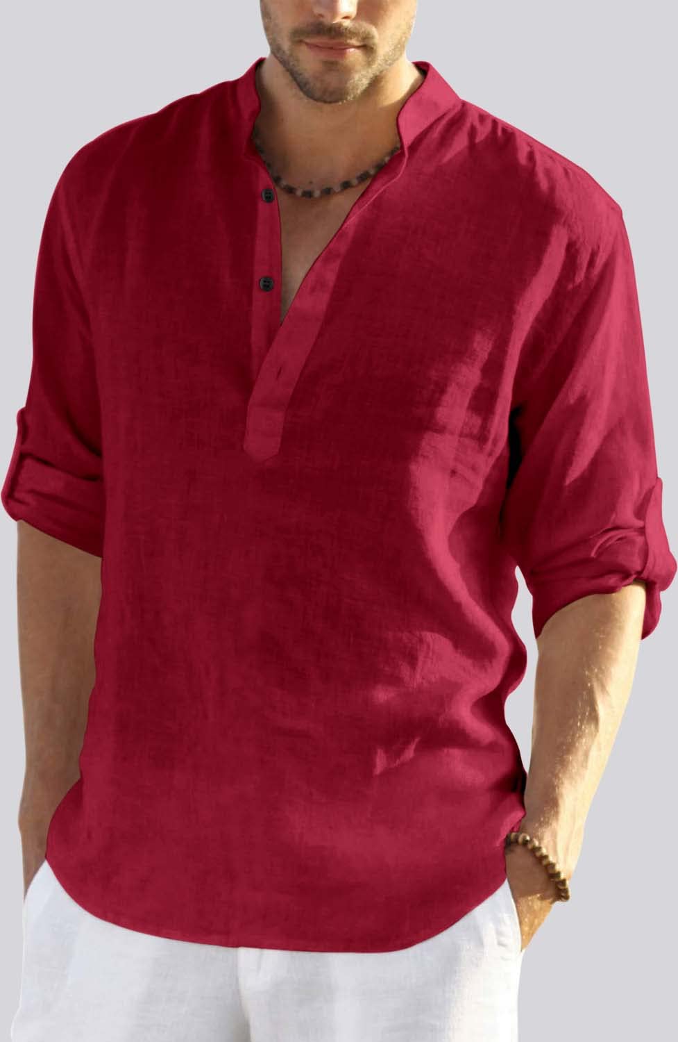 Bellstone Men'S Cotton Blend Solid Regular Shirt (Kurta800_Burgundy_M
