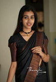 Flosive Womens Present Banarasi Soft Lichi Silk Saree Beautiful Jacquard Rich Pallu Design Work Zari Woven Kanjivaram Silk Style Saree Induja Copper With Soft Lichi Silk Blouse Piece (Black)