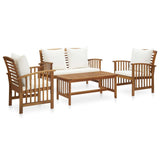 vidaXL Patio Lounge Set with Cushions 4 Piece Solid Acacia Wood Construction Includes Bench, 2 Chairs, and Coffee Table Vi