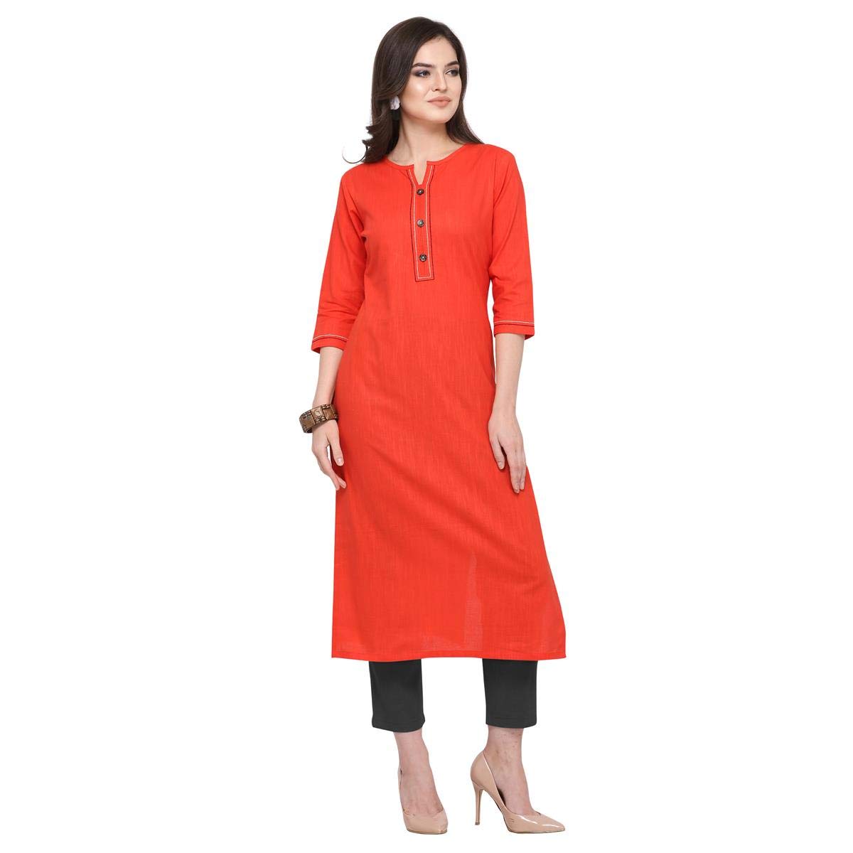 Anni Designer Women'S Red Color South Cotton Calf Length Kurti (Puja-Kurti-7006_Xxl),Red,2XL