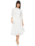 Max Women Schiffli Embroidered Shirt Dress With Belt (Off White_Xs)