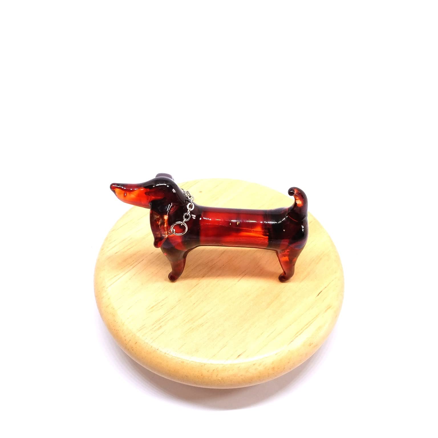 Handmade Mini 2.5 Brown Dachshund Dog Figurines Blown Glass Art, Collectible Figures Gift Ideas, Cute Miniature Pet Animals, T
