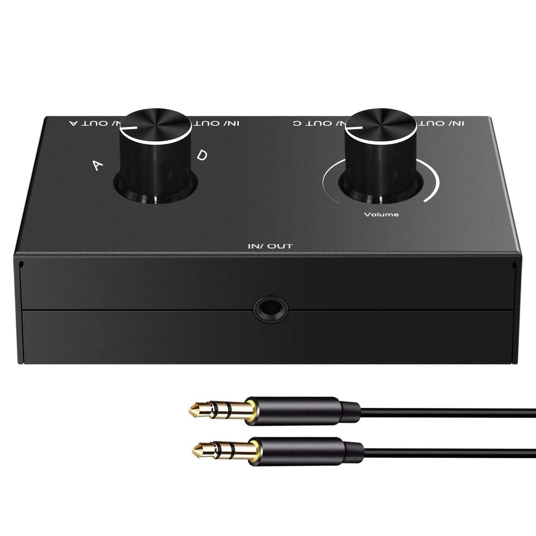 4 Way 3.5mm Stereo Audio Switch, AUX 3.5mm Audio Switch Audio Switcher Passive Speaker Headphone Manual Selector Splitter Box Au