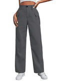 Toplot Cotton Solid Multi-Pocket Cargo Pant For Women (Wide-Leg-Cargo-5195-Dark Grey-34),Dark Grey,34,B0D9VLP7KD