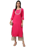 Anni Designer Women'S Cotton Blend Straight Solid Kurta (Satya Pink_Xl_Pink_X-Large),Pink,XL