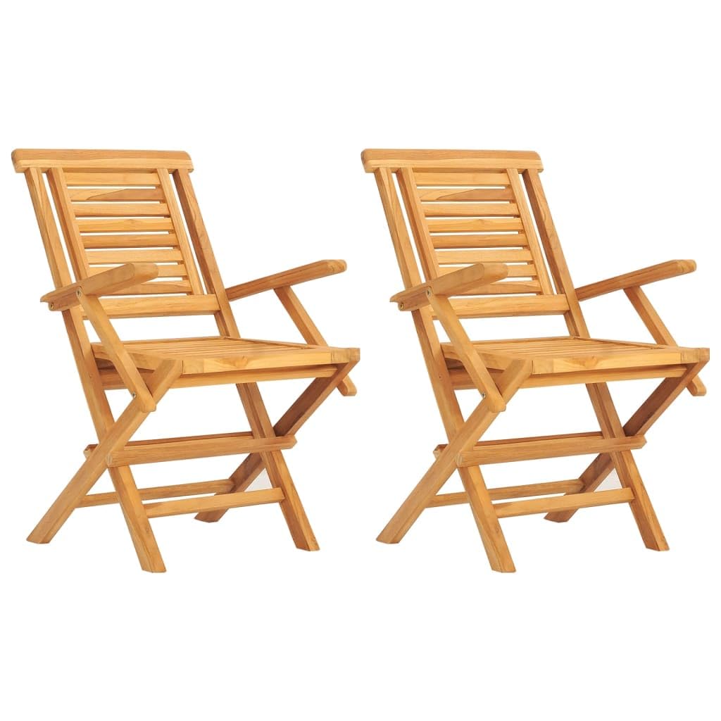 Vidaxl Solid Teak Wood Brown Folding Patio Chairs – Set Of 2, Garden Seating With Armrest & Backrest, Water-Resistant Outdoor Furniture