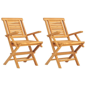 Vidaxl Solid Teak Wood Brown Folding Patio Chairs – Set Of 2, Garden Seating With Armrest & Backrest, Water-Resistant Outdoor Furniture
