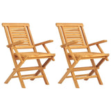 Vidaxl Solid Teak Wood Brown Folding Patio Chairs – Set Of 2, Garden Seating With Armrest & Backrest, Water-Resistant Outdoor Furniture
