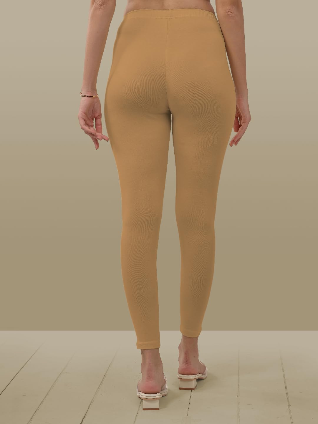 Lyra Women Solid Premium Cotton Ankle Length Leggings | Mid-Waist | Fashionwear Gold L