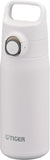 TIGER Water Bottle 16.9 oz (500ml), Ultra-Light Vacuum Insulated Travel Mug with Slanted Handle, One-Push Leak-Proof Lid, 18/8 S