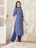 Pinkmint Kurta Set For Women Cotton Printed Straight Kurta With Pant (Pack Of 1) Multicolor2 2Xl