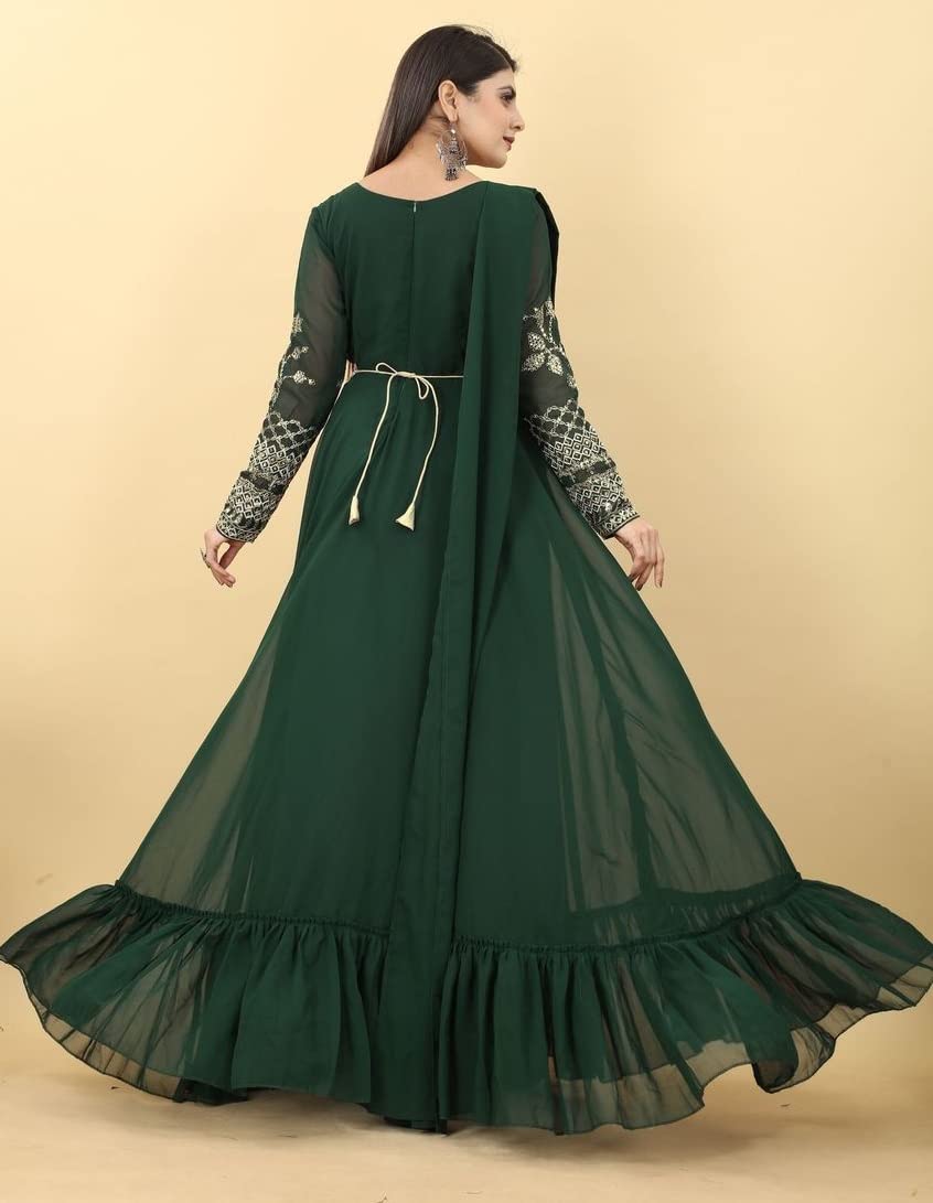 Fashion Basket Gerogette Green Gown For Womens (Fb-Es-E6014-M)