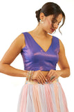 Soch Womens Blue Tussar V-Neck Back-Open Sleeveless Blouse