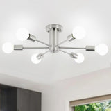 KOSTOMO Kitchen Light Fixtures 6 Lights Ceiling Lights Fixture Nickel Modern Semi Flush Mount Lighting Sputnik Chandelier for Be