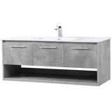 Elegant Decor Kasper 48 Single Porcelain Top Floating Bathroom Vanity In Gray