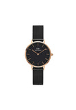 Daniel Wellington Petite Analog Watch For Women With Black Round Dial & Black Stainless Steel Bracelet Band Water Resistant Wome