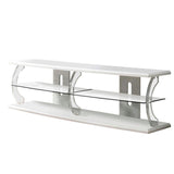 Benjara 60 Wooden TV Stand with Spacious Glass Shelf, White and Clear