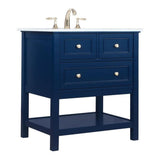 Elegant Decor Metropolis 30 Solid Wood And Metal Single Bathroom Vanity In Blue