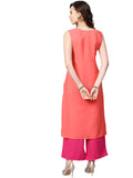 Ziyaa Women'S Crepe Straight Fit Kurta (Zikucr2810-Xxl_Pink_Xx-Large)