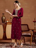 Libas Women'S Silk Embroidered Straight Kurtas (58141O_Maroon