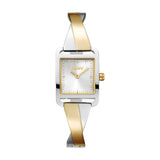 Dkny City Bangle Analog Plain 2-Hands Japanese Movement Silver Square Dial With Two Tone Silver & Gold Bracelet 12 X 8 Mm, 30 M 