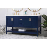 Elegant Decor Aubrey 60 Steel And Solid Wood Double Bathroom Vanity In Blue