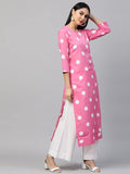 Anni Designer Women'S Crepe Traditional Straight Printed Kurta (Dots-Pink-28_Xxl_Pink_Xx-Large),Pink,2XL,Crepe,Regular,Kurta