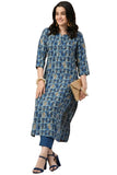 Anni Designer Women'S Cotton Blend Straight Printed Kurta With Pant & Dupatta (Mamaji Blue-Nw_S_Blue_Small),Blue,S