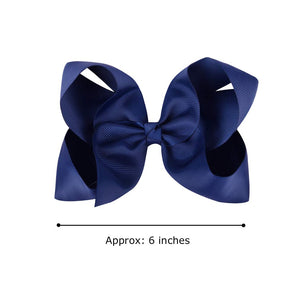 DEEKA 12 PCS 6 Big Hand-made Grosgrain Ribbon Hair Bow Alligator Clips Hair Accessories for Little Teen Toddler Girls - Navy B