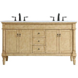 Elegant Decor Lexington 60 Double Marble Top Bathroom Vanity In Antique Beige