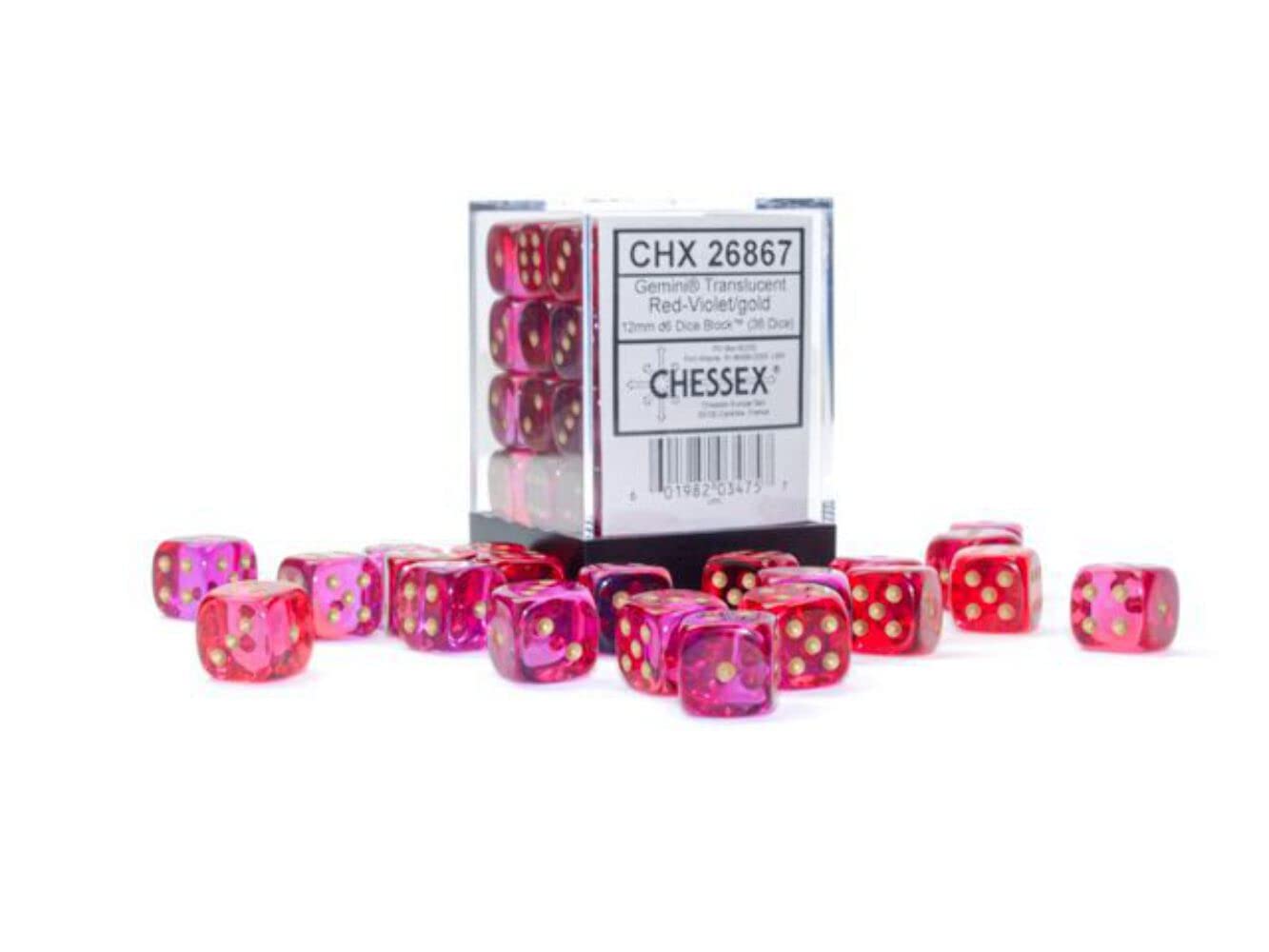 Chessex Dice Set - 12Mm Gemini: Translucent Red-Violet/Gold Dice Block - Dungeons And Dragons D&D Dnd Ttrpg Dice - Includes 36 D