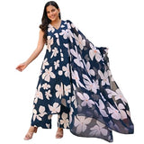 Anni Designer Women'S Rayon Blend Anarkali Printed Kurta With Pant & Dupatta (Gajra Blue_M_Blue_Medium),Blue,M