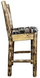 Montana Woodworks Glacier Country Collection Barstool With Upholstered Seat, Woodland Pattern, Laser Engraved Bear Design, Stain