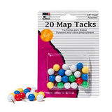Map Tacks, 3/8 Inch Head, Assorted Colors, 20 Per Pack, 12 Packs