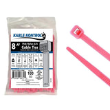 Kable Kontrol Pink Zip Ties 8 Inch 100 Pcs, 50 Lbs Tensile Strength, Self-locking Nylon Colored Cable Ties Wire Wraps for Indoor