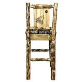 Montana Woodworks Glacier Country Collection Barstool With Upholstered Seat, Woodland Pattern, Laser Engraved Wolf Design, Stain