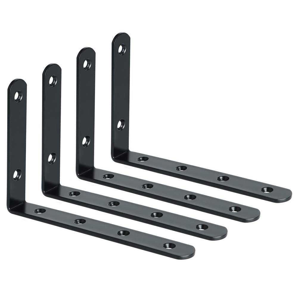 Alise 6x4 Inch Stainless Steel Shelf Brackets,J6207B-4P Matte Black 4 Pcs