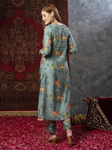 Anni Designer Women'S Cotton Blend Straight Printed Kurta With Pant (Haribala Pista_M_Pista_Medium),Pista,M,Cotton Blend,Regular,Kurta